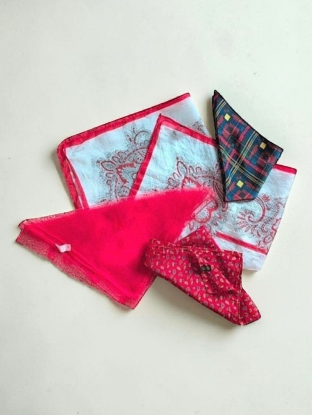 VINTAGE Scarves Lot of 4 Silk Nylon Rayon Hand Rolled Misc Prints